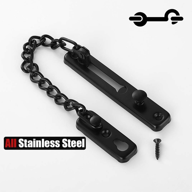 JQK Door Chain Lock Black, Stainless Steel Door Guard with