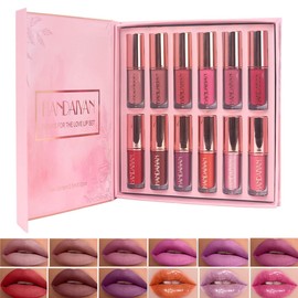 12 Pieces Velvet Matte Liquid Lipstick Set, Waterproof Long-Lasting Non-Stick Cup Non-Fade Lip Gloss Set, Shimmer Nude Book Style Lip Makeup Gift Kit