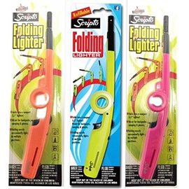 Scripto 3 Pack Combo - 3 Random color Scripto "Refillable" Folding Lighter Safe for Camping/grilling/home, Adjustable Flame