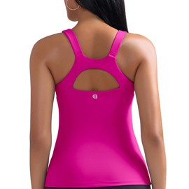 RUNNING GIRL Workout Tank Tops for Women Built in Shelf Bras Padded,Sleeveless Gym Tops Athletic Yoga Shirts(BX3119_Hot Pink_M)