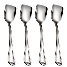 Dessert Spoons,18/10 Stainless Steel Spoon Set of 4, Square Head Ice Cream Spoons for Tea, Dessert, Sugar