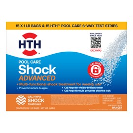 HTH 52044 Swimming Pool Shock Advanced and Test Strips, 1lb (Pack of 15)