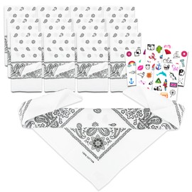 White Bandanas Bulk Set - Bundle with 12 Paisley Designed 100% Cotton Head Wraps, Necktie, Face Cover, More | Multi Purpose Bandana Set