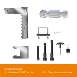 IBESTWOLF Adjustable Trailer Hitch, 8 Inch Drop & Rise Hitch Fits 2 Inch Receiver, 8000-12500 LBS Dual Ball Heavy Duty Aluminum Tow Hitch with Locking Hitch Pins & Lock Down Hitch Tightener