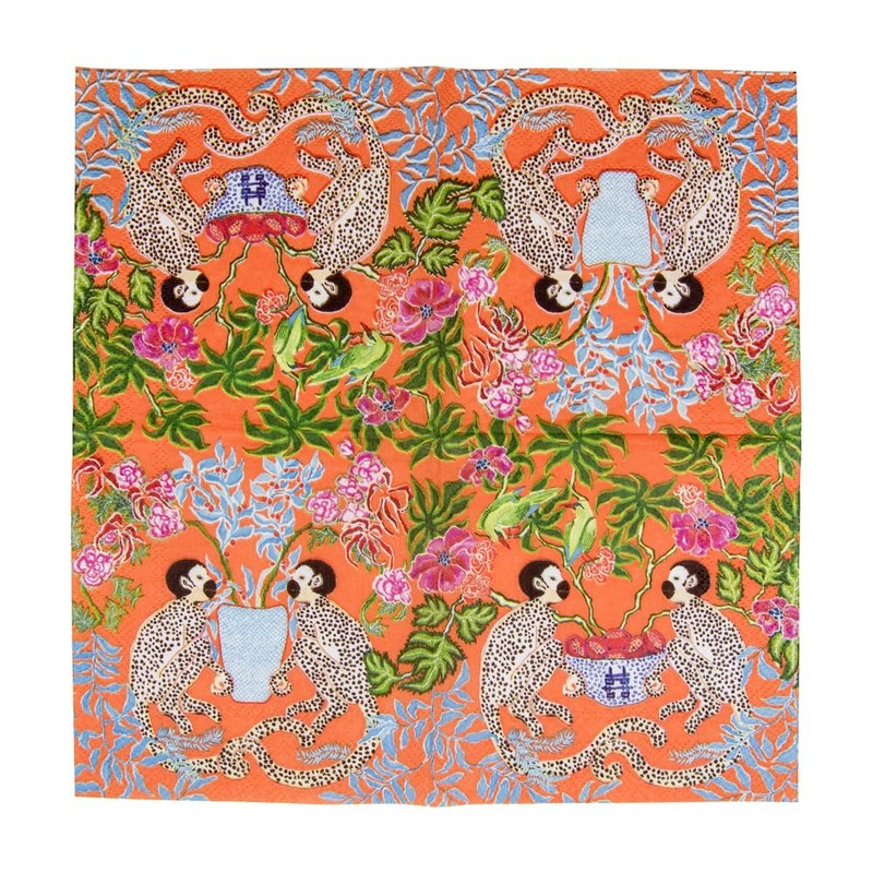 Caspari Monkeys Paper Cocktail Napkins in Orange - 20 Per