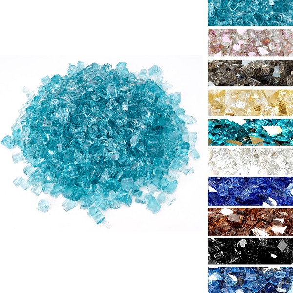 Skyflame High Luster 10-Pound Fire Glass for Fire Pit Fireplace Landscaping (1/2", Aqua Blue)