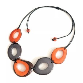 Artesania Karissma Tagua bib necklace in orange, gray, adjustable length rainbow necklace TAG537