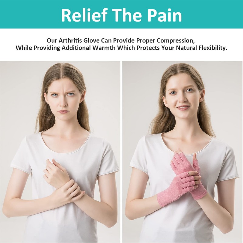 Cedcoe 2 Pairs Arthritis Gloves Fingerless Compression Gloves for Relieve