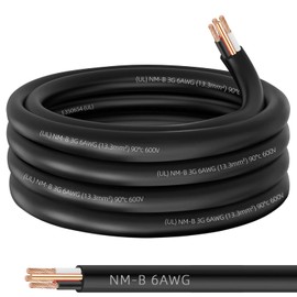 NM-B 6/3 Wire with Ground,20ft 6/3 6 AWG Copper Wire 6 Gauge 3 Conductor Nonmetallic Sheathed 6-3 NM-B Cable with Ground,Stranded Electrical Residential Indoor Wiring for Outlet,Switch and Other Loads