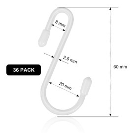 36 Pieces S Shaped Hooks Hanging Heavy Duty S Hooks Hanger for Kitchen, Bathroom, Bedroom, Office, Pan, Coat, Bag, Plants (White,2.4 Inch)