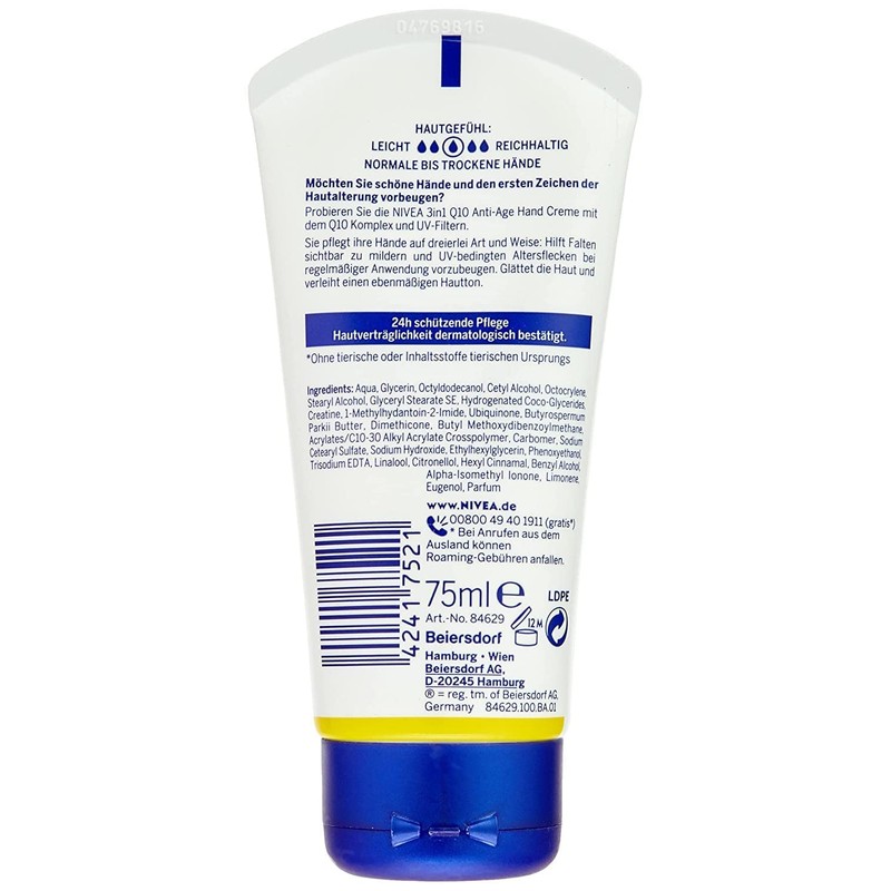 Nivea Hand Cream 3-in-1 Anti-Age Q10, Anti-Wrinkle Hand Care with