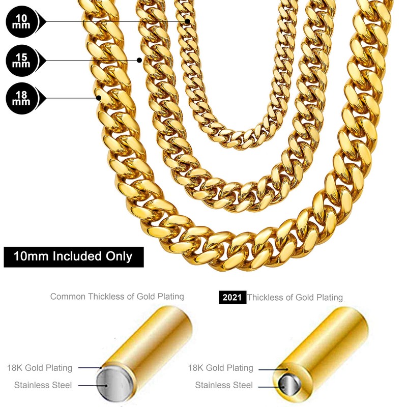 Gold Cuban Link Chain Necklace or Bracelet with Design Box