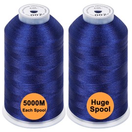 New brothread Set of 2 Polyester Machine Embroidery Thread Huge Spool 5000M for All Embroidery Machines - Prussian Blue