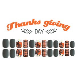 Fall Press on Nails Short Square Fake Nails with Designs Pumpkin Stick on Nail French Acrylic False Nail Thanksgiving Artificial Nail Matte Full Cover Glue on Nails for Women 24Pcs