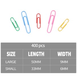 Rainberg Paper Clips, 33 & 50mm Paper Clip, 400pcs Paperclips (Multy Colour)