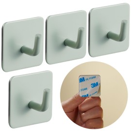 DEKAZIA® 4pcs Green Adhesive Wall Hooks Kids Room Self-Adhesive Hooks Sticky Hooks Waterproof Green Mint Towel Hooks Decorative Wall Hooks for Bathroom Heavy Duty Self Adhesive Hooks