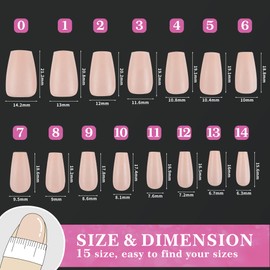 Kawyehu Kurzer Sarg Nagel Tipps 300pcs Full Cover Nagel Tipps Kunstnägel 15 Größe Künstliche Nägel, um auf PMMA-Vorgepackungen für Nagelkunst zu kleben- Rosa