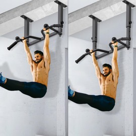 SELEWARE 24" Ceiling Mounted Pull Up Bar, Height Adjustment Multifunctional Chin Up Bar for Home Gym Workouts, Heavy-Duty Steel Construction, 400 lbs Capacity