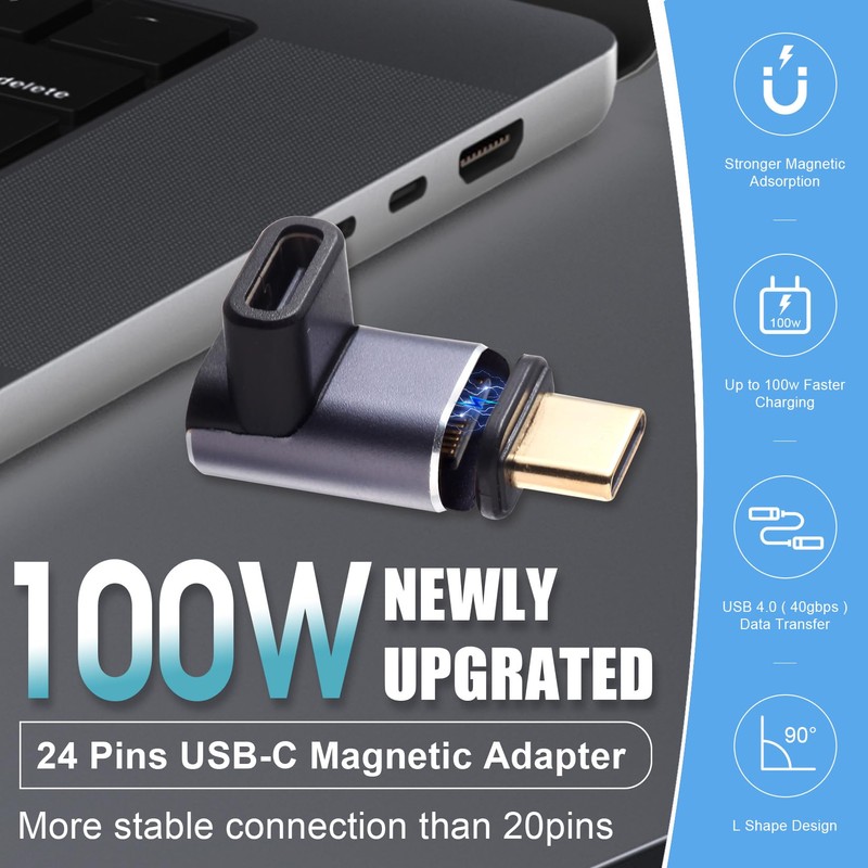 IVIVTOR USB C magnetic Adapter 2 pack,Right Angle USB4 24