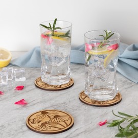 FELISTEYA Wooden Coasters Set of 6 Round Coasters for Drinks 10cm Nature-Inspired Cup Coasters with Flowers and Butterflies Drink Coasters for Home Decor Gift Flower Coasters Wooden Art Coasters