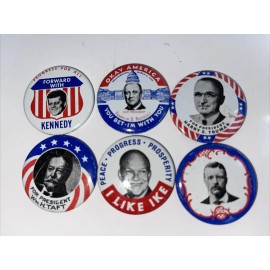 Vtg 1984 Lot 6 ~ Political Campaign  Pins Buttons Kennedy Roosevelt ~ REPRO