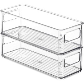PIQIUQIU Fridge Organiser, Fridge Organiser, Set of 2, Pantry Storage Container with Handle, 25 x 9.5 x 7.5 cm