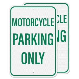 YIKIADA 2 Pack Motorcycle Parking Only Sign 18 × 12 Inches High Reflective Waterproof Aluminum Metal Signage with Pre-Drilled Holes for Business Garage Private Property Driveway