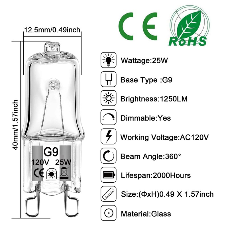 VITUNOV G9 Halogen Bulb 25W 120V Dimmable T4 JCD Type