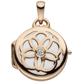 Jobo Women's Locket 925 Silver Rose Gold Plated with Enamel and Zirconia, Silver, Cubic Zirconia