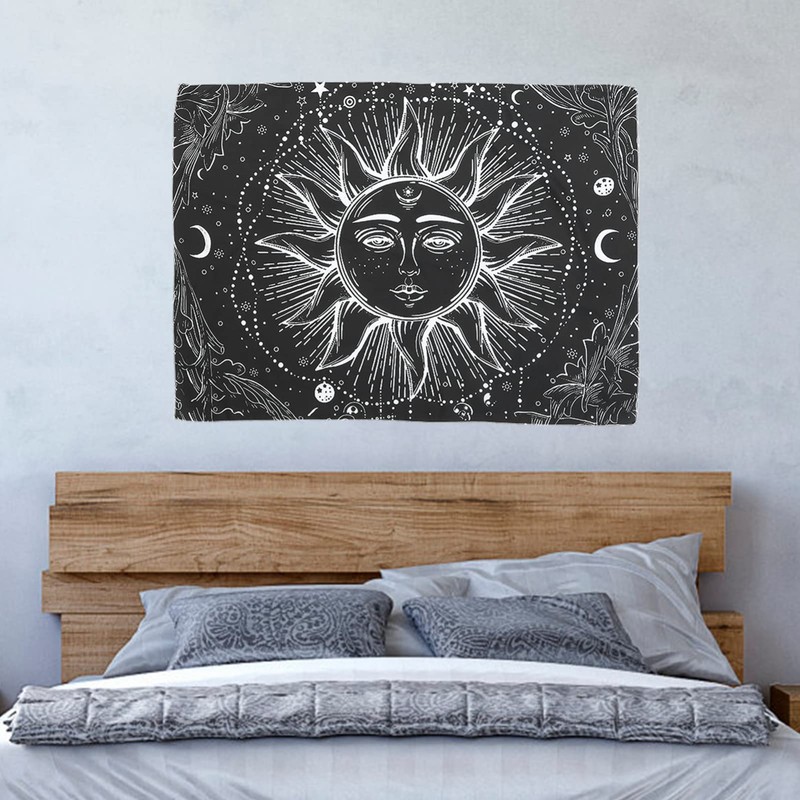GRIRIW Black White Sun Tapestry Wall Hanging Boho Decor for