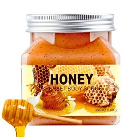 Honey Body Scrubs - Exfoliante corporal de almendras de 18 onzas, exfoliante corporal con sal marina, aceite de argán y exfoliante vitámico de azúcar 