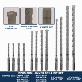 Rotary Hammer Drill Bits Set SDS Plus Bits 20PCS Concrete Masonry Hole Tool with Storage Case for Concrete, Stone, Brick