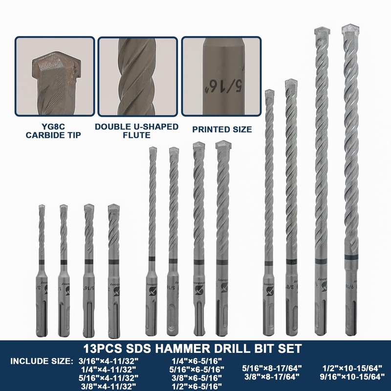 Rotary Hammer Drill Bits Set SDS Plus Bits 20PCS Concrete