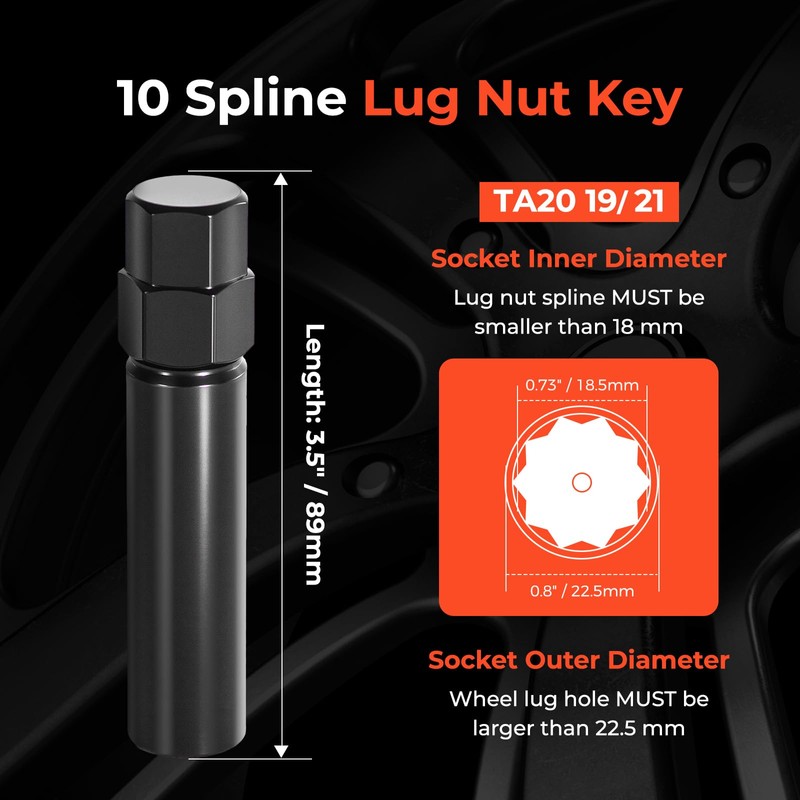 10 Spline Lug Nut Key Replacement for TA20-19/21, Compatible with