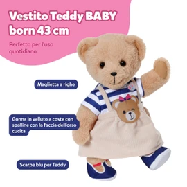 BABY born Teddy Abito a righe con applicazione di orsetto e scarpe abbinate - Per bambole di 43 cm - Da 3 anni