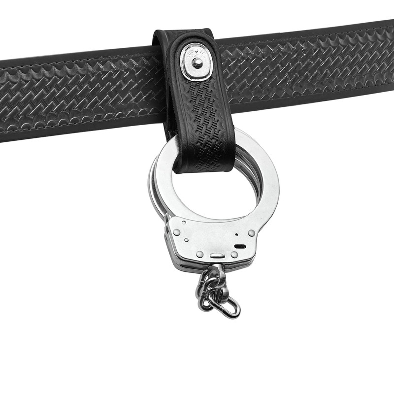 JAY-PEE Tactical Basketweave Leather Handcuff Strap Holder with Chrome Safety