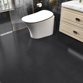 WESTICK Black Marble Peel and Stick Floor Tile Bathroom Self Adhesive Vinyl Floor Tiles Peel and Stick Waterproof Tile Flooring Removable Floor Tile Stickers for Bedroom RV Camper 5 Pcs 12" x 12"