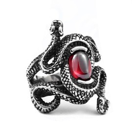 Ouroboros Snake Ring, Red Stone Snake Ring for Men, Coiled Serpent Ring Punk Ouroboros Serpent Jewelry, Gothic Coiled Snake Ring Viking Serpent Ring Hip Hop Snake Animal Ring for Boys (12)