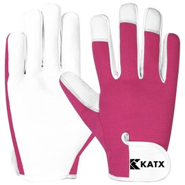 Katx Leather Gardening Gloves for Women and Men - Multipurpose Thorn Proof Garden Gloves - Ideal Gardening Gifts for Ladies and Men - by WFX (Large, Pink)