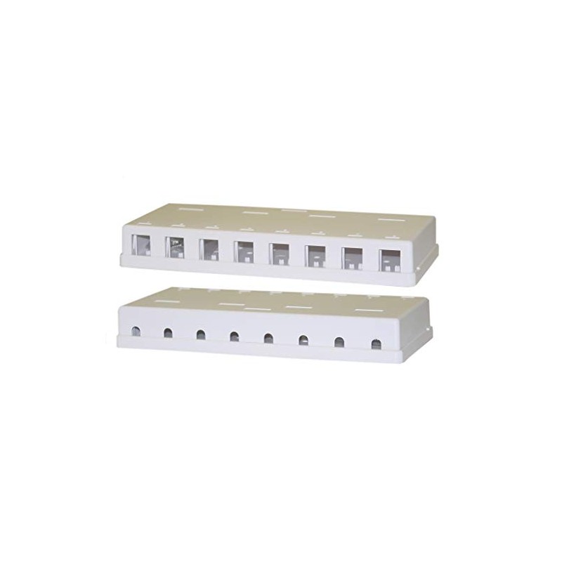 8 Port Keystone Jack Surface Mount Box, White, Surface Mount