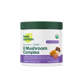 Fresh Nutrition Organic 8 Mushroom Complex Powder - Lion's Mane, Reishi, Cordyceps, Chaga, Enokitake, Turkey Tail, Maitake, and Oyster Mushrooms