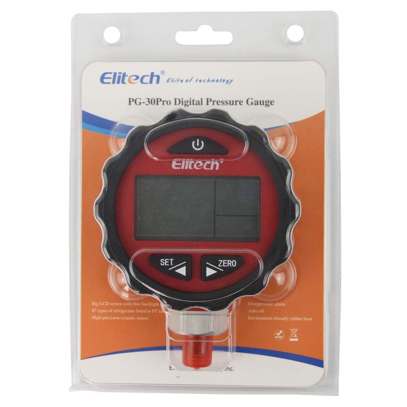 Elitech PG-30Pro Refrigeration HVAC Digital High Pressure Gauge 87 Refrigerants-14.5-800