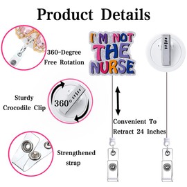 Nurse Badge Reel Retractable Accessories for RN CNA Nursing Student I'm Not The Nurse Funny Fun Silver Accessories for Work Badge Holder Clip for Medical ID Card