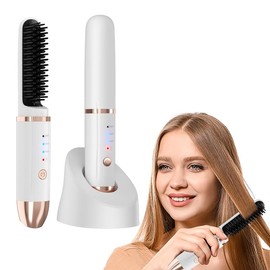 Cordless Hair Straightening Brush – Smooth, Sleek Hair Anytime, Anywhere!  Fast Heating, Frizz-Free & Easy to Use White Comfort - Color: White