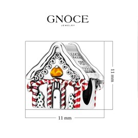 GNOCE Pearl Christmas House Charm Made of 925 Sterling Silver with Candy Cane Element 925 Sterling Silver Engraved Individual Birthstone Heart Charm Bracelet/Necklace for Women Girls, Sterling Silver