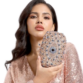 Boutique De FGG The Evil Eye Crystal Clutch Bags Women Evening Purses Wedding Party Prom Rhinestone Handbags,438-Gold Blue,Mini