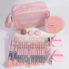MAANGE Makeup Tool Set (27pcs/set), Facial Makeup Brush Set & Powder Puff & Beauty Sponge & Wash Bag, Professional Makeup Tool Set for Women, Christmas Gift - Color: Black, Specification: 27pcs/set