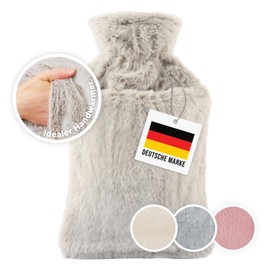 Blumtal Premium Wärmflasche mit Bezug & Tasche aus weichem Kunstfell - Wärmeflasche aus Naturkautschuk - flauschige Wärmflasche mit Tasche für Hände - Hot Water Bag - auslaufsichere Bettflasche Braun
