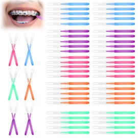 Piriuuo 50 Pcs Interdental Brushes, Dental Brushes Multifunctional Flossing Brushes Soft Braces Brush Portable Toothpicks with Cap Braces Cleaning Kit for Cleaning Gaps Between Teeth