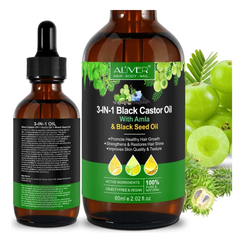 Aceite Puro 3 En 1 Oil Ricino Negro + Amla